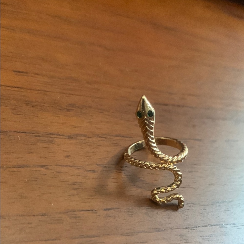 Gold Snake Ring with Green Eyes